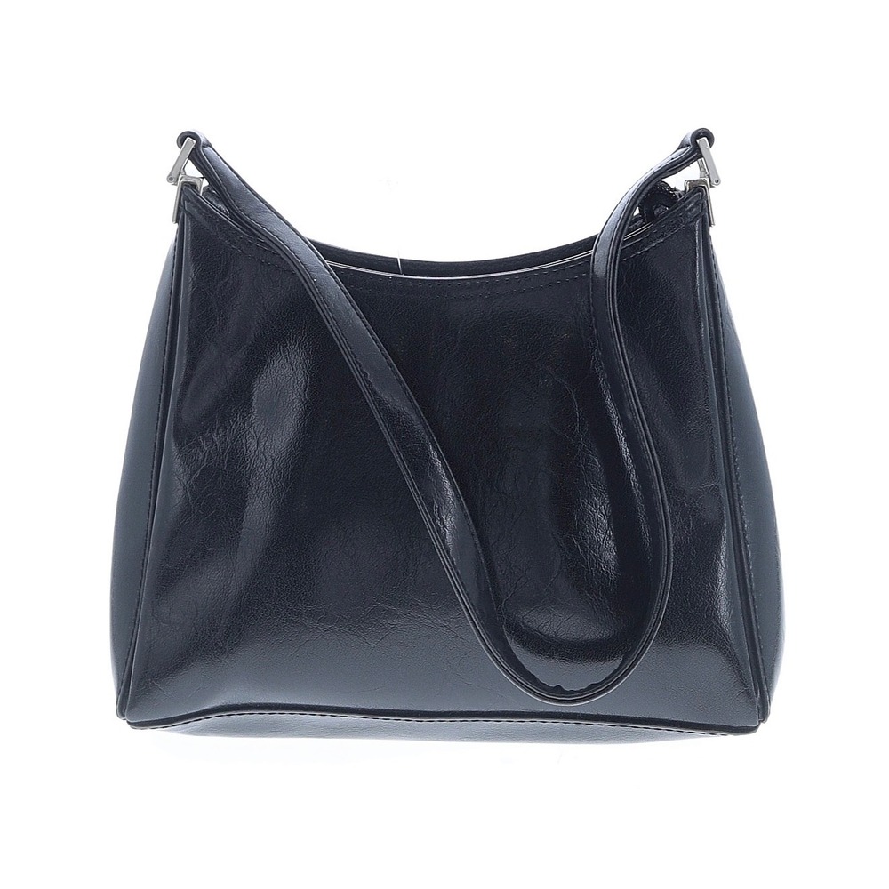 Liz Claiborne Black Glossy Structured Shoulder Bag Minimalist Y2K Hobo Purse